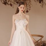 Bride Wedding Light Wedding Dress 2026 New Rice White Densate Engagement Temperament Long Bram Dress Dress Dress Yarn HZ0517