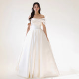 French Word Shoulder Light Wedding Dress 2025 New Temperament Long-Term Vertewn Wedding White Bride Welcome Yarn Dress HZ0517