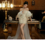 Birthday Party Dress High-End Feeling Light And Niche Banquet Temperament High-End One-Word Adult Ceremony Princess Dress HZ0517