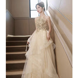 Champagne Hanging Neck Dress 2026 New Adult Birthday Banquet Light Luxury Small High-End Art Canopy Skirt HZ0517