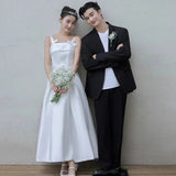 White Dingy Light Wedding Wedding Party Dress Sling Bow A Word Evening Dress Wedding Dress HZ0517
