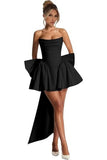New One-Word Shoulder-To-Shoulder Evening Dress Bow Dress Short Ball Birthday Dress HZ0517