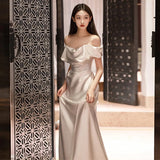 French Word Shoulder Light Wedding Dress 2026 New Bridal Temperament Simple Vertine Face To Go Out To Greet The Dress Woman HZ0517