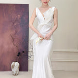 Light Wedding Dress 2026 New French Bride Welcome With A Doodle Fishtail White Super Xiansen Line Of Engagement Dress Go Out Yarn HZ0517