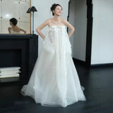 French Bra Light Wedding Dress Sweet New Bride High-End Light Luxury Wedding Morning Robe Go Out Yarn Welcome Tail Dress HZ0517