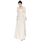 French Long-Sleeved Light Wedding Dress Bridal Temperament Simple Retro Fascling Yarn HZ0517