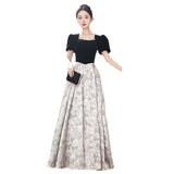 Vintage Square Collar Slimming Evening Dress Elegant High-End Banquet Party Dress Birthday Dress HZ0517