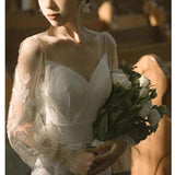 2026 New Korean Style Light Wedding Dress White Simple Fishtail Waist Sexy Small Tug-Tailed Vertiny Evening Dress HZ0517