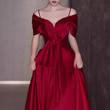 2026 New French Simple Temperament Wine Red Evening Dress Senior Sense Wedding Engagement Light Luxury Dress Dress Dress Long HZ0517
