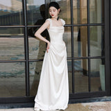 French-Style Lindened Bridal Temperament High-Level Sense Of Simple Shoulder Welcome Out Yarn White Fishtail Dress HZ0517
