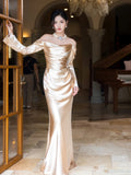 Evening Dress Champagne Color Chest High-End Feeling Light Luxury Small Engagement Morning Robe Banquet Host Dress HZ0517