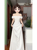 French One-Word Shoulder Niche Evening Dress White Dress Light Birthday Dress Temperament Light Wedding Dress HZ0517