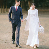 Long-Sleeved Light Wedding Bride Simple French Retro Hepburn Wind Out Light Yarn Outdoor Travel To Shoot The Set Of Face Dress Spring HZ0517