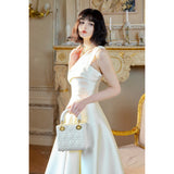 Light Wedding Dress French 2026 New White Fascling Irregular Dress Temperament Princess Waist Gloss Dress Dress HZ0517
