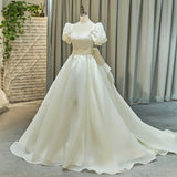 French Main Wedding Dress 2026 Spring New Bridal Temperament Simple Mori Super Fairy Princess Wind Tail Wedding Dress HZ0517