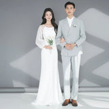 Korean Light Wedding Temperament Simple White Long-Sleeved Vertiny Bride Wedding Engagement Welcome Out Of The Yarn Wedding Dress HZ0517