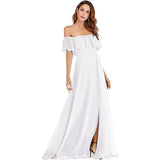 New One-Character Collar Solid-Colored Dress Sleeveless Long-Sleeved-Sided Chiffon Evening Dress Open Skirt HZ0517