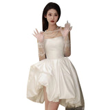 French Light Wedding Dress 2026 New Bridal Bridal Fasting Small Short Ponbo Skirt Pats Simple Light Wedding Dress HZ0517