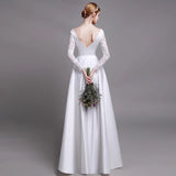 Lace Long-Sleeved Wedding Dress New Light Luxury Lint White Go Out Light Yarn V Collar Thin Welcome Dress HZ0517