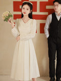 White Evening Dress Woman Certificate Small White Dress French Light Luxury Small Engagement Dress Long-Sleeved Doll Necktrograde HZ0517