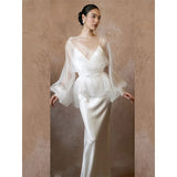Fashion White Deep V-Neck Sexy Dress 2026 Spring New Fashion Trend Fishtail Shot Light Wedding Dress HZ0517