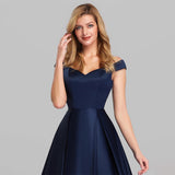 One-Word Shoulder Dress 2026 New Hot Female V-Neck Solid Color Long Retro Dress Banquet Evening Dress HZ0517