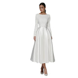 Certificate Small White Dress Women 2026 Summer New Banquet White Simple Long Sleeves Travel To Shoot The Light Wedding Dress Dress HZ0517