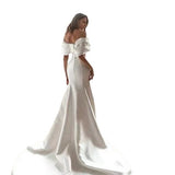 French-Style Densted-Faced Light Wedding Dress 2026 New Word Shoulder Long Tail Temperament Simple Heben Style Main Wedding Dress Woman HZ0517