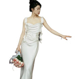 French Sling Light Wedding Dress Bridal Certificate Registration One-Step Skirt Engagement Banquet Dress Simple Temperament Daily Long Dress HZ0517