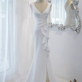 White Dingy Evening Dress Female 2026 New Light Luxury Small Temperament Fishtail Light Wedding Dress Dress Dress Vocal Art Test HZ0517