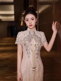 New Chinese Cheongsam Toasting Bride 2026 New Improved Wedding Engagement Dress Dress Women's High Sense Winter HZ0517
