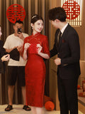 Cheongsam Toasting Red Chinese Wedding Small Improvement Young Engagement Dress Autumn Thin Bride Woman HZ0517