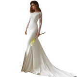 Long-Sleeved Wedding Dress 2026 New Simple U-Collar Repair Slim Fish Tail Travel Shooting Small Tail Wedding Dress HZ0517