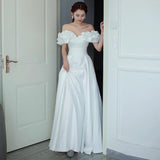 French-Style Linden Bridal Bride Simple Temperament Shoulder-To-Shoulder To Go Out Syarn Welcome Dress Dress Small HZ0517
