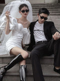 Photography Theme White Light Wedding Dress 2026 New Big Bubble Sleeves Bra Fashion Personality Travel Family Small Dress HZ0517