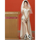 One-Word Shoulder Evening Dress Female Niche Light Luxury Banquet Temperament Graduate Adult Ceremony Certificate Registration Small White Dress Light Wedding Dress HZ0517