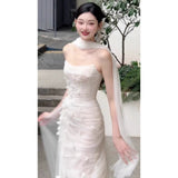 French Light Wedding Dress Sen Is Fairy Fishtail Sweet Bridal Flower Morning Robe Light Extravagant Breast Engagement Dress Yarn HZ0517