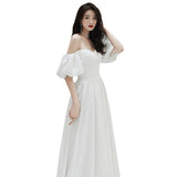 White Evening Dress 2026 New Banquet Temperament Long-Term Can Usually Wear A Birthday Word Shoulder Light Dress HZ0517
