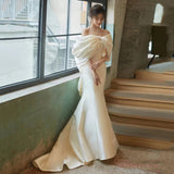 French Light Wedding Bridal Temperament Vertede Face Shoulder Bow Bows Fishtail Linen Tail Tugging Travel Dress HZ0517