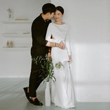 Sexy Bare Back Light Wedding Dress Simple Sleeve Long Sleeve Out Dress Maid Wedding Bridal Wedding Dress HZ0517