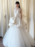 French White Sleeveless V-Necked Engagement Wedding Bride Light Wedding Dress Dress Dress With Morning Gown HZ0517