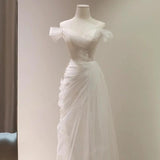 French Light Wedding Dress 2026 New Bridal Super Fairy Temperament Shoulder To Go Out Of The Yarn Fishtail Welcome Dress Dress HZ0517