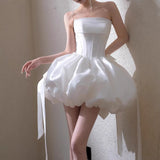 French Brao-Smeared Wedding Dress Bride Small Simple Temperament With A White Short Engagement Birthday Dress Dress HZ0517