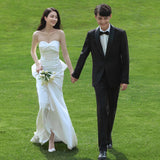 French Brao-Smeared And Light Wedding Dress Bride Shoots Simple Stux High-End Feeling To Go Out Yarn Fishtail Exterior Dress Dress HZ0517