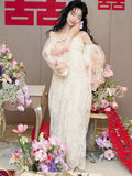 New Chinese Morning Dress Woman Sen Line Super Fairy Three-Dimensional Flower Net Foam Sleeve Corset Corset Party Evening Dress Winter HZ0517