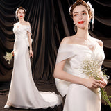 French Word Shoulder Light Wedding Dress 2026 New Elegant Sexy Fishtail Small Tail New Catwalk Dress HZ0517