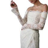 French Long-Sleeved Bridal Lace Light Wedding Dress 2026 New One-Word Shoulder Retro Linen Fishtail Dress HZ0517