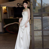 One-Word Shoulder Sling Ribbon With A Ribbon Light Wedding Dress Temperament Simple Bride Niche Light White Fishtail Go Out Dress Dress HZ0517