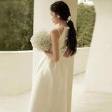 French Light Wedding Dress 2026 Spring New Simple Densified Engagement White Certificate Registration Small Individual Dress HZ0517