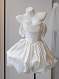 The Fascing Face Of The Shoulder Of The Small French Small High-End Feeling Short Card Wedding Wedding Birthday Banquet White Dress Dress HZ0517